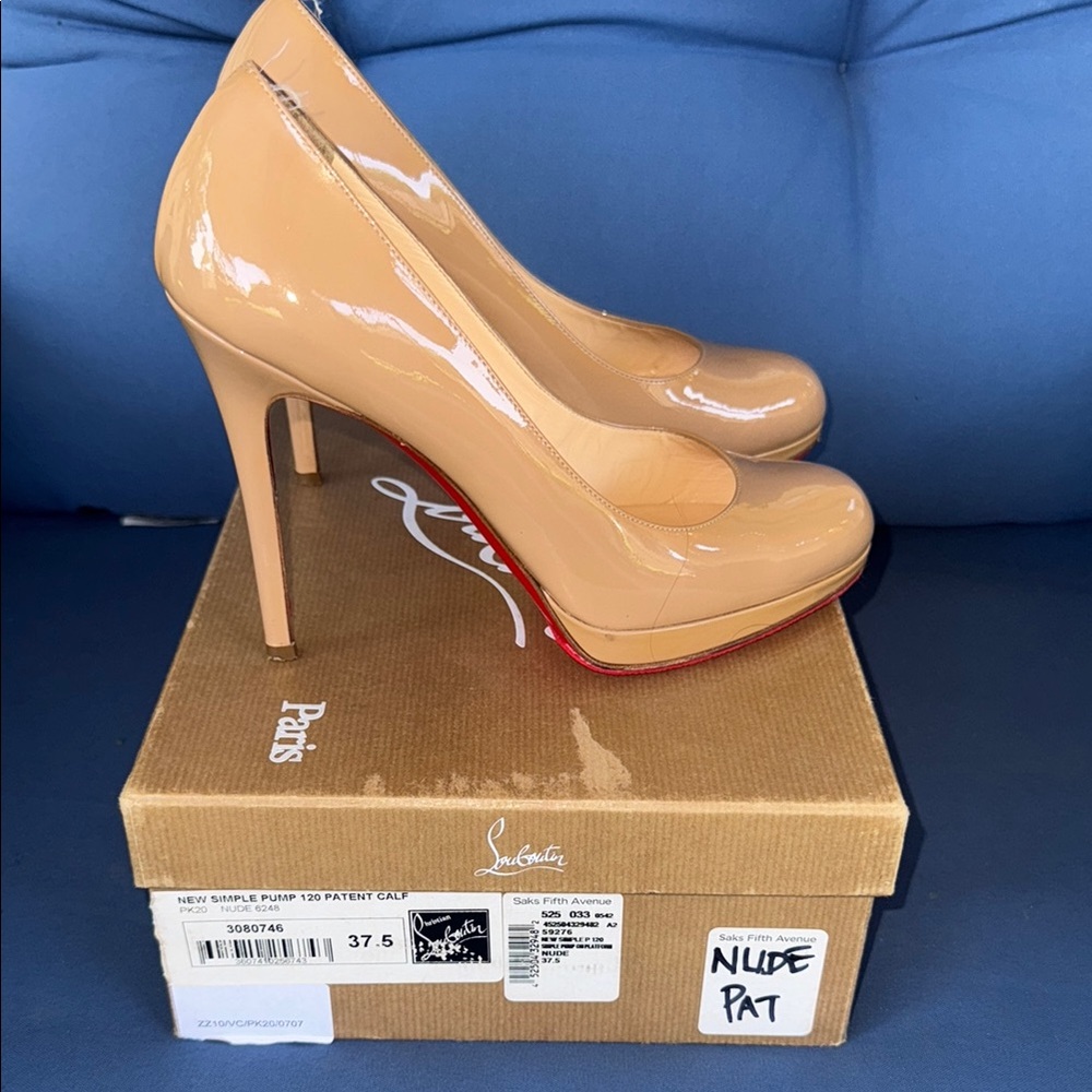 Christian Louboutin Tan Stiletto Heels with Red Sole